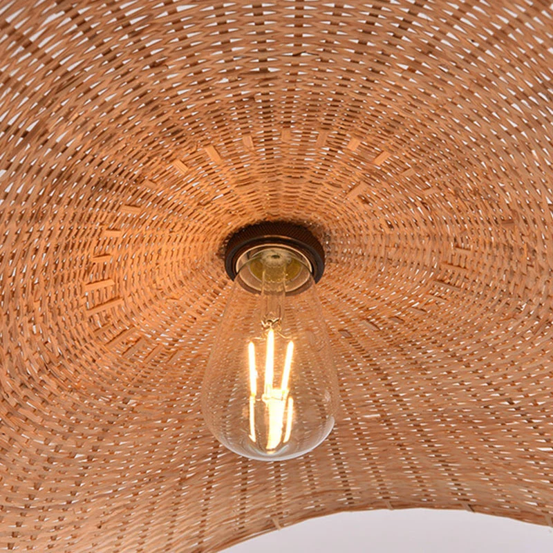 Lampe suspendue de restaurant en forme de feuille de lotus Kit de lampe suspendue asiatique à 1 lumière en bambou en bois...