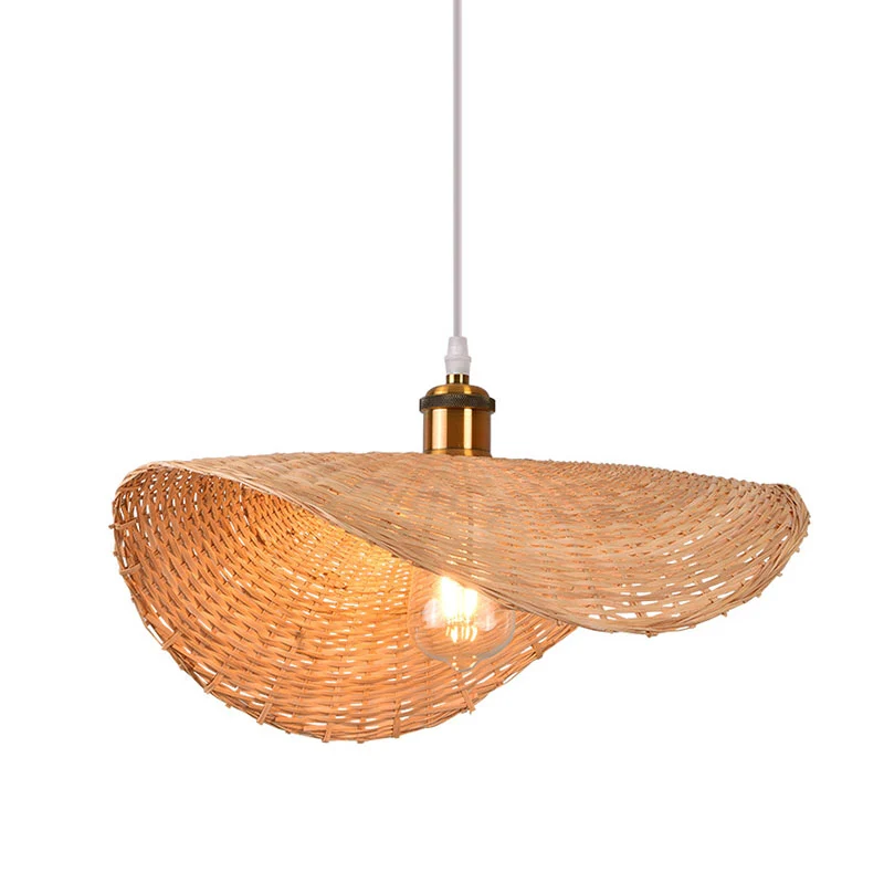 Lampe suspendue de restaurant en forme de feuille de lotus Kit de lampe suspendue asiatique à 1 lumière en bambou en bois...