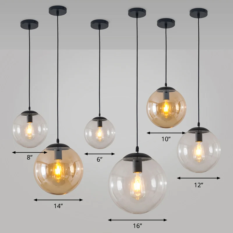 Lampe suspendue de restaurant à 1 tête, pendentif de plafond minimaliste avec abat-jour en verre sphérique Clearhalo