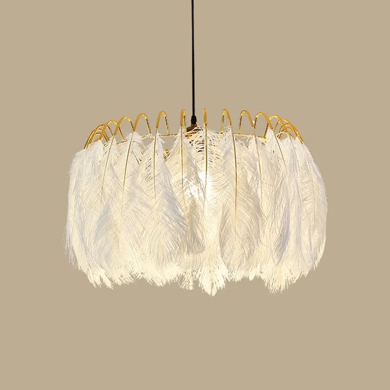 Lampe suspendue ronde en plumes, lustre blanc postmoderne, luminaire pour salon Clearhalo