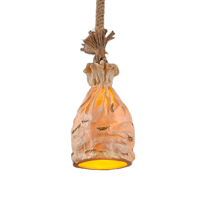 Lampe suspendue en résine à 1 ampoule, lampe à Suspension traditionnelle marron foncé/Beige pour sac d'argent Clearhalo
