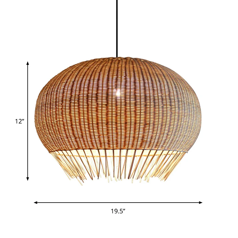 Lampe suspendue rustique tissée en rotin, 1 ampoule, plafonnier en bois pour Restaurant Clearhalo