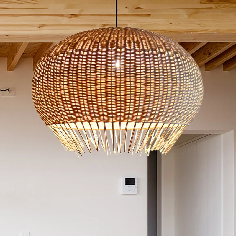 Lampe suspendue rustique tissée en rotin, 1 ampoule, plafonnier en bois pour Restaurant Clearhalo