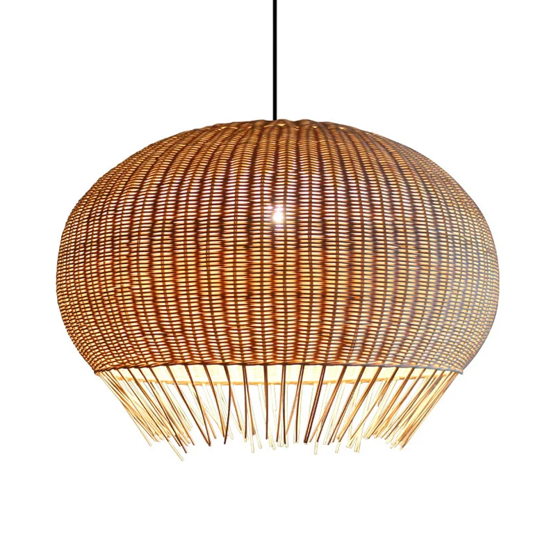 Lampe suspendue rustique tissée en rotin, 1 ampoule, plafonnier en bois pour Restaurant Clearhalo
