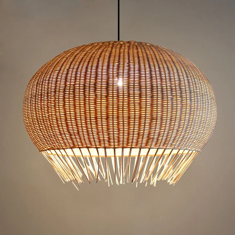 Lampe suspendue rustique tissée en rotin, 1 ampoule, plafonnier en bois pour Restaurant Clearhalo