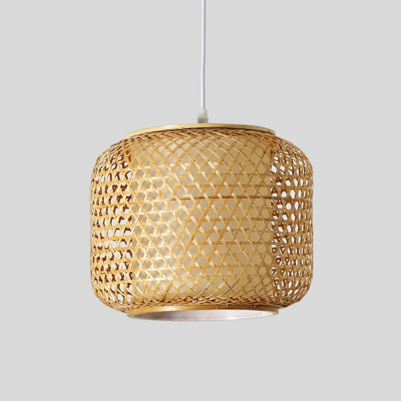 Lampe suspendue rustique à 1 tête en bois, abat-jour tissé, luminaire décoratif d'intérieur, idéal pour un Restaurant Clea...