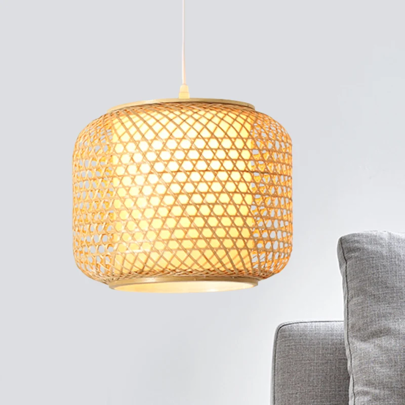 Lampe suspendue rustique à 1 tête en bois, abat-jour tissé, luminaire décoratif d'intérieur, idéal pour un Restaurant Clea...