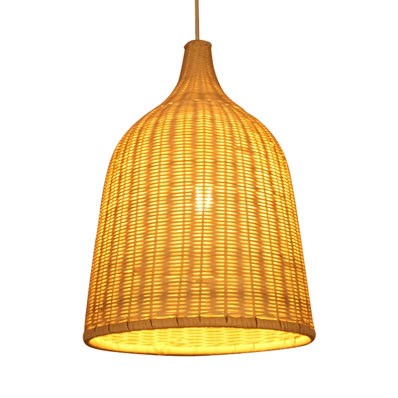 Lampe suspendue en seau en bambou fabriquée à la main, luminaire suspendu rustique à ampoule unique en Beige Clearhalo