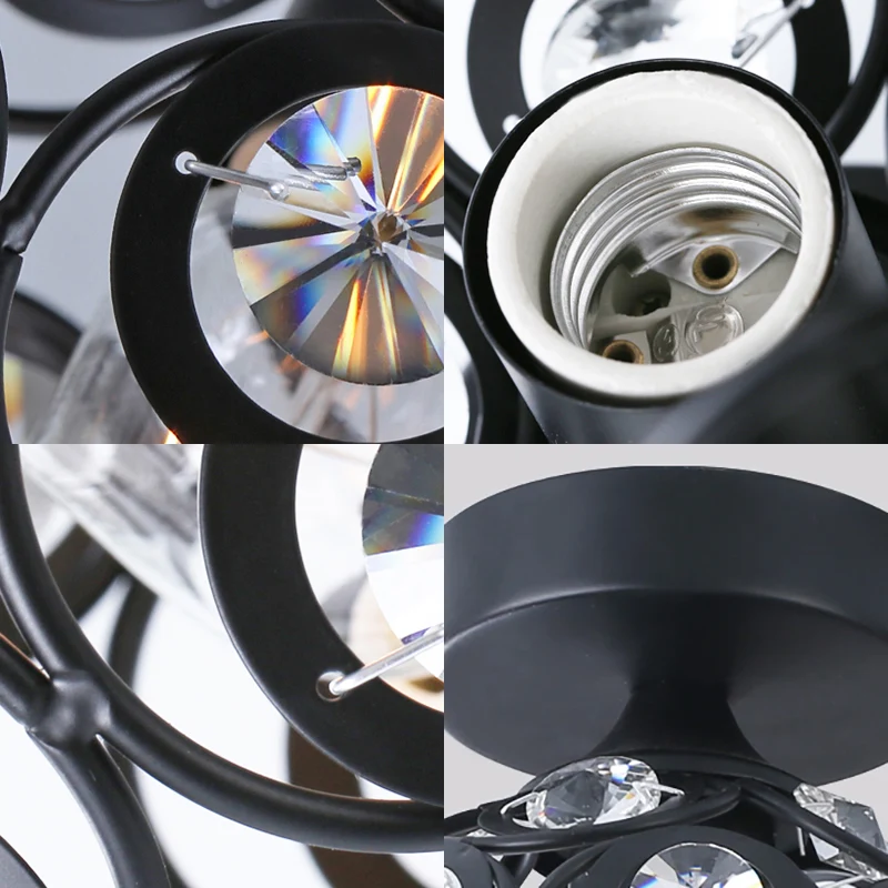 Lampe suspendue semi-encastrée en métal noir, abat-jour en forme de dôme moderne, luminaire monté au plafond, avec décorat...
