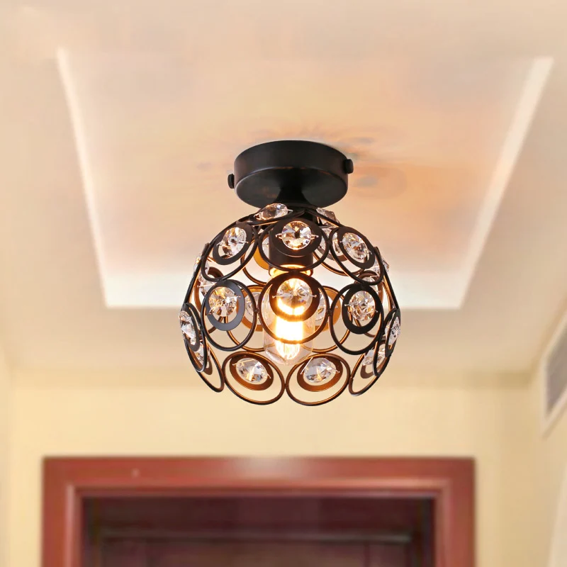 Lampe suspendue semi-encastrée en métal noir, abat-jour en forme de dôme moderne, luminaire monté au plafond, avec décorat...