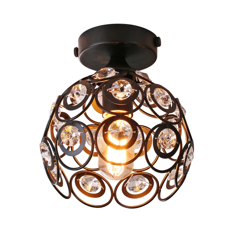 Lampe suspendue semi-encastrée en métal noir, abat-jour en forme de dôme moderne, luminaire monté au plafond, avec décorat...