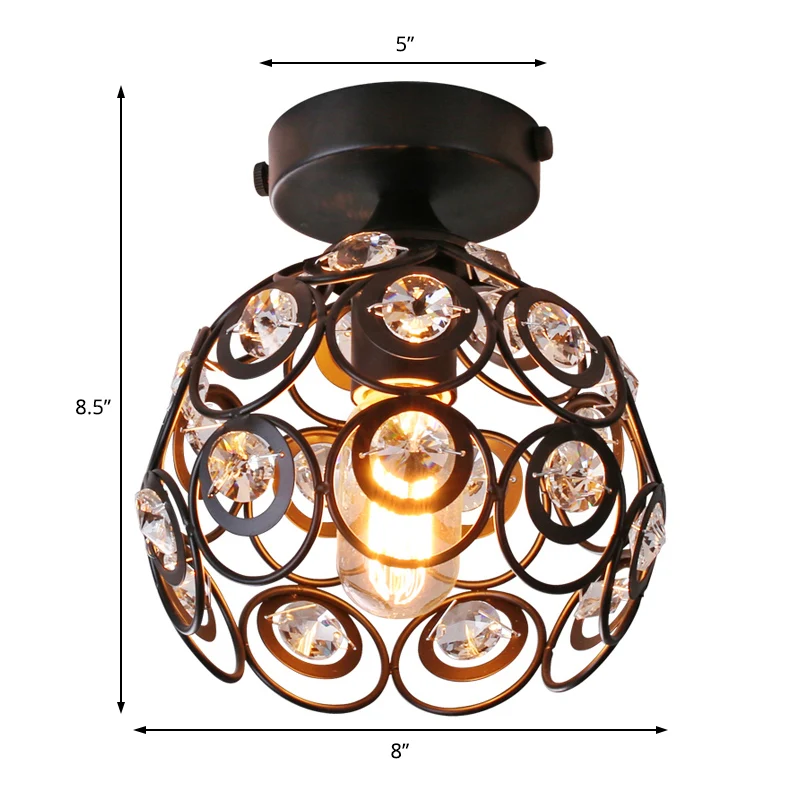 Lampe suspendue semi-encastrée en métal noir, abat-jour en forme de dôme moderne, luminaire monté au plafond, avec décorat...