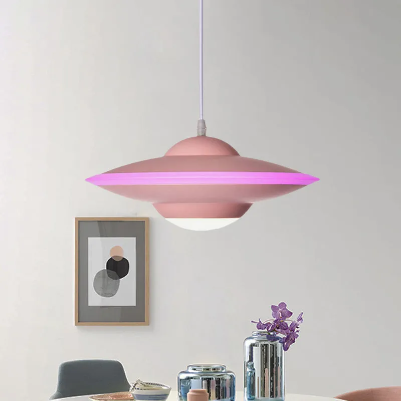 Lampe suspendue soucoupe volante Style Macaron en métal 12 "/ 16" W LED noir/blanc éclairage suspendu sur table, lumière c...