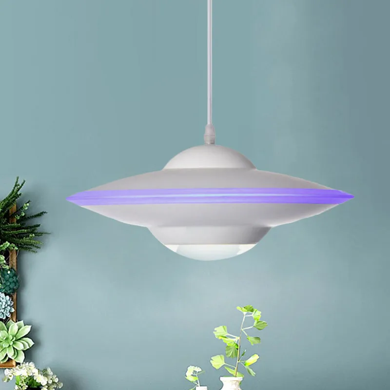 Lampe suspendue soucoupe volante Style Macaron en métal 12 "/ 16" W LED noir/blanc éclairage suspendu sur table, lumière c...