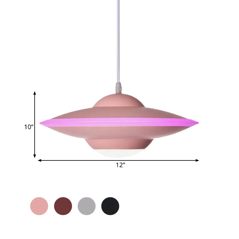 Lampe suspendue soucoupe volante Style Macaron en métal 12 "/ 16" W LED noir/blanc éclairage suspendu sur table, lumière c...