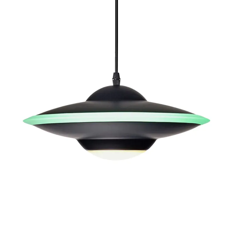 Lampe suspendue soucoupe volante Style Macaron en métal 12 "/ 16" W LED noir/blanc éclairage suspendu sur table, lumière c...