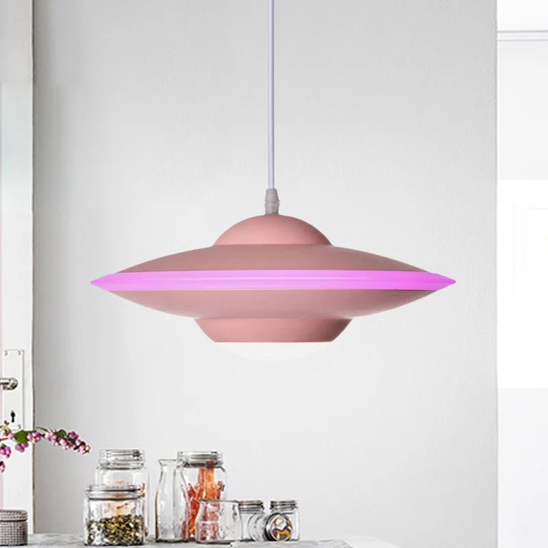 Lampe suspendue soucoupe volante Style Macaron en métal 12 "/ 16" W LED noir/blanc éclairage suspendu sur table, lumière c...