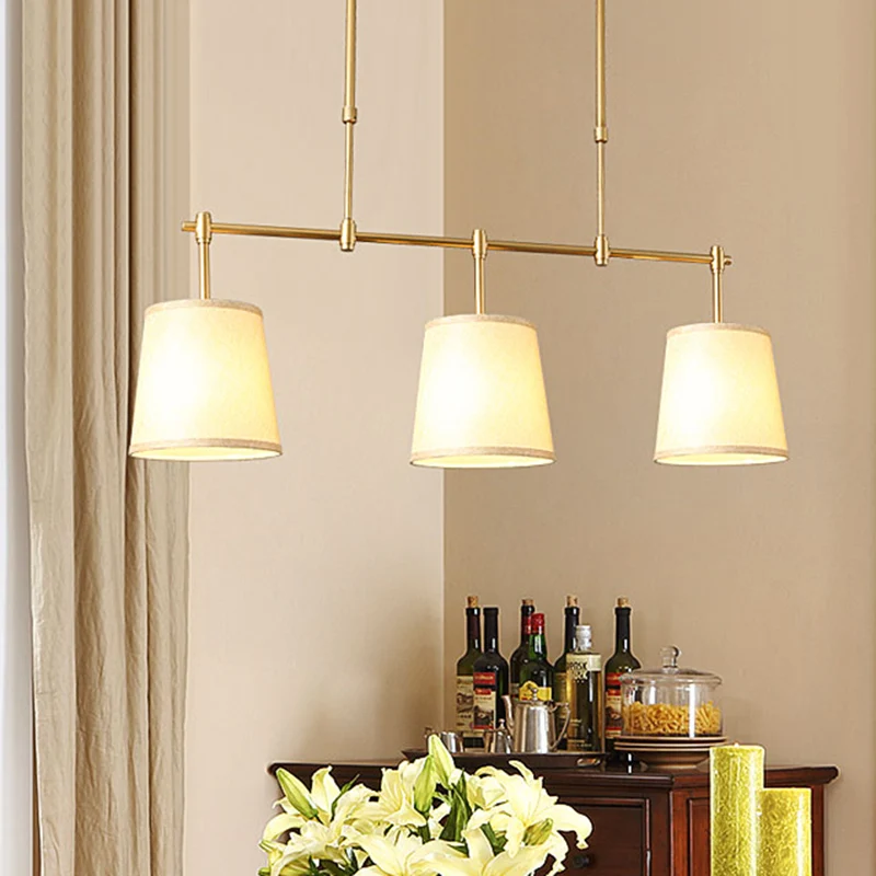 Lampe suspendue en tissu Barrel Island, lampe suspendue traditionnelle à 3 lumières pour salle à manger, blanc/vert/lin Cl...