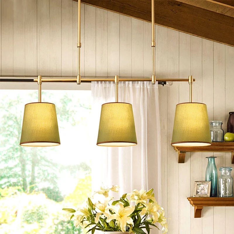 Lampe suspendue en tissu Barrel Island, lampe suspendue traditionnelle à 3 lumières pour salle à manger, blanc/vert/lin Cl...