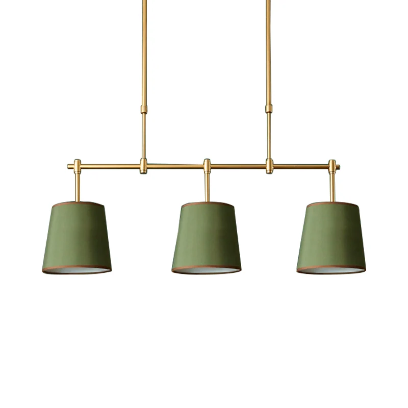 Lampe suspendue en tissu Barrel Island, lampe suspendue traditionnelle à 3 lumières pour salle à manger, blanc/vert/lin Cl...