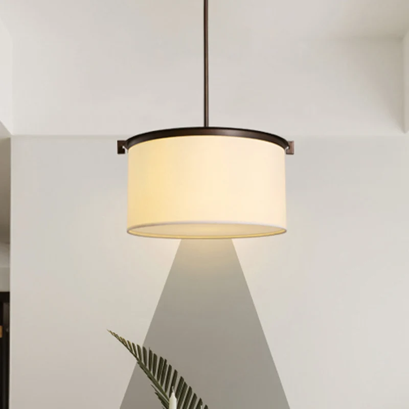 Lampe suspendue à 1 tête, abat-jour tambour Vintage, plafonnier en tissu blanc pour salle à manger Clearhalo