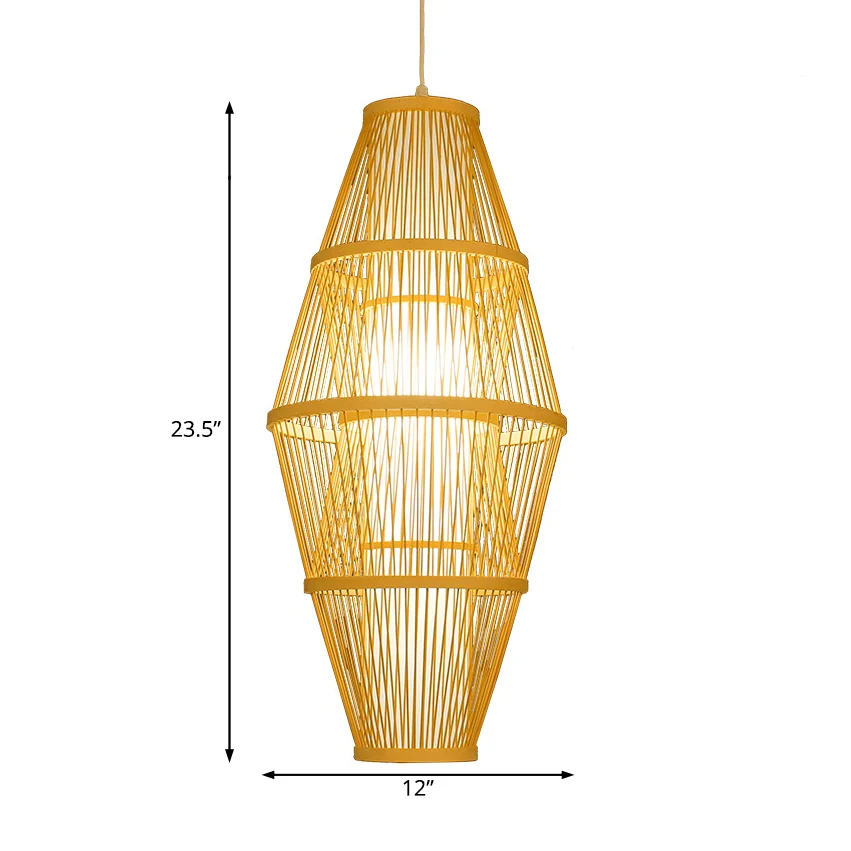 Lampe suspendue 1 tête pour salle à manger avec abat-jour en bambou tressé, luminaire suspendu beige de style moderne Clea...