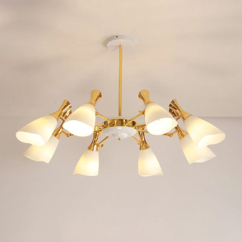 Lampe suspendue en verre dépoli, cône moderne, 6/8 lumières, lustre doré, luminaire en lumière chaude/blanche Clearhalo