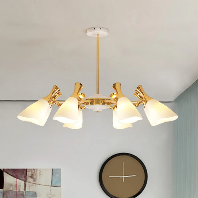 Lampe suspendue en verre dépoli, cône moderne, 6/8 lumières, lustre doré, luminaire en lumière chaude/blanche Clearhalo