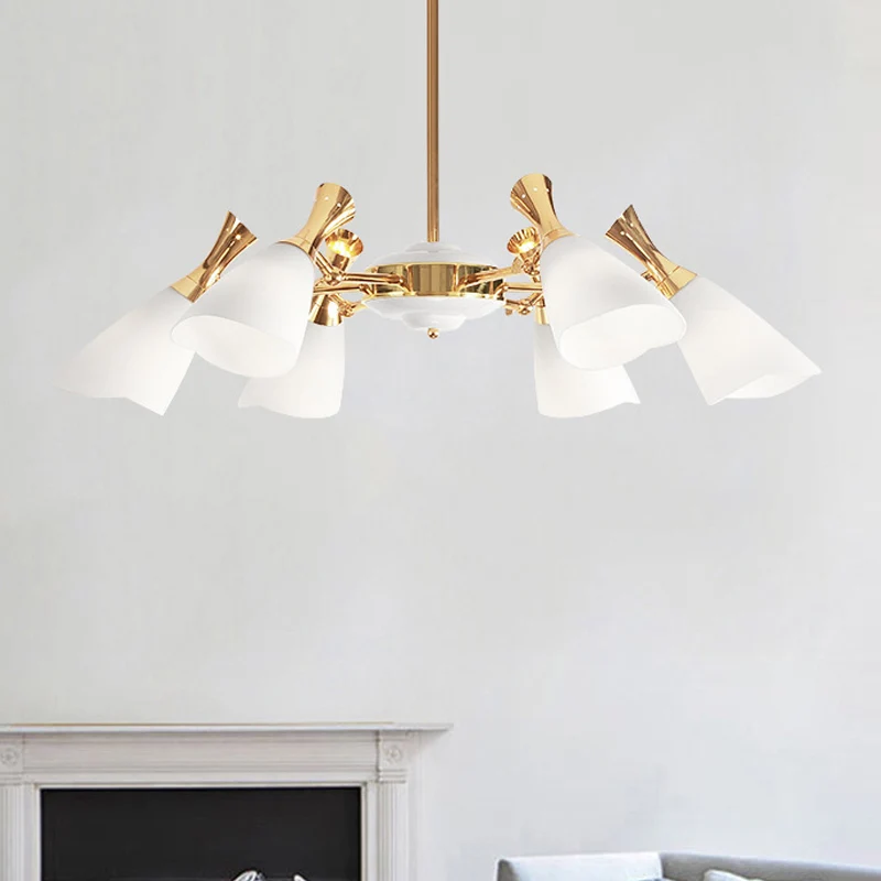 Lampe suspendue en verre dépoli, cône moderne, 6/8 lumières, lustre doré, luminaire en lumière chaude/blanche Clearhalo