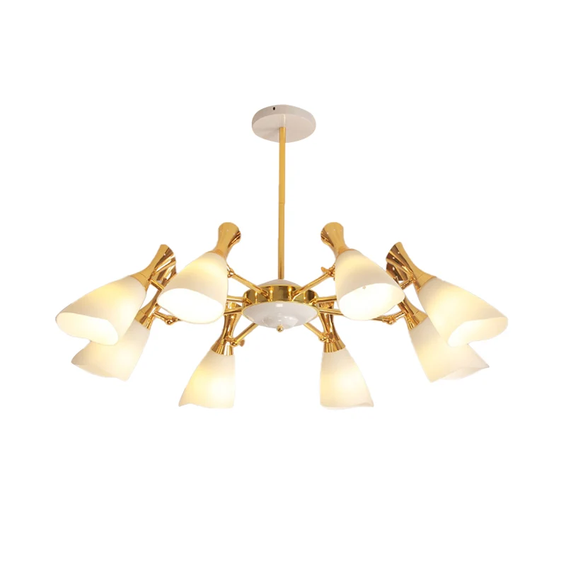 Lampe suspendue en verre dépoli, cône moderne, 6/8 lumières, lustre doré, luminaire en lumière chaude/blanche Clearhalo