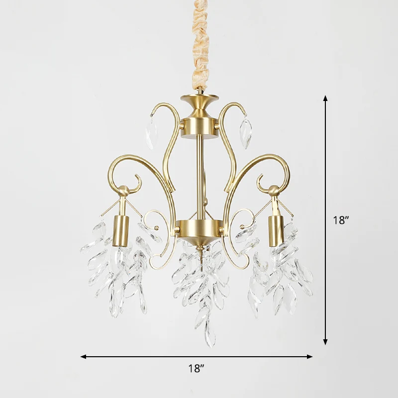 Lampe suspendue vintage en forme de larme, lustre à 3 têtes en cristal taillé transparent, doré Clearhalo