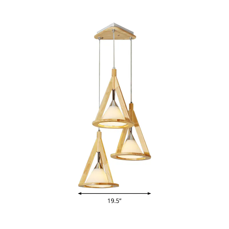 Lampe à suspension conique moderne en bois et verre dépoli en beige pour café Clearhalo