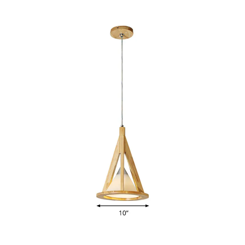 Lampe à suspension conique moderne en bois et verre dépoli en beige pour café Clearhalo