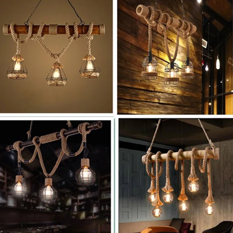Lampe à suspension en corde de chanvre, Style industriel, Beige, linéaire, pour Restaurant, éclairage sur île Clearhalo