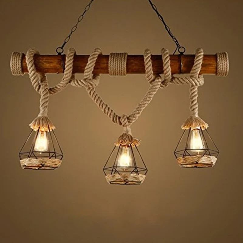 Lampe à suspension en corde de chanvre, Style industriel, Beige, linéaire, pour Restaurant, éclairage sur île Clearhalo