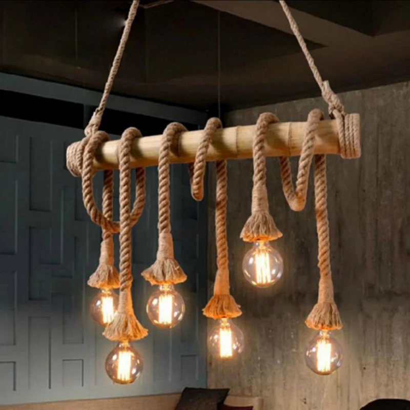Lampe à suspension en corde de chanvre, Style industriel, Beige, linéaire, pour Restaurant, éclairage sur île Clearhalo