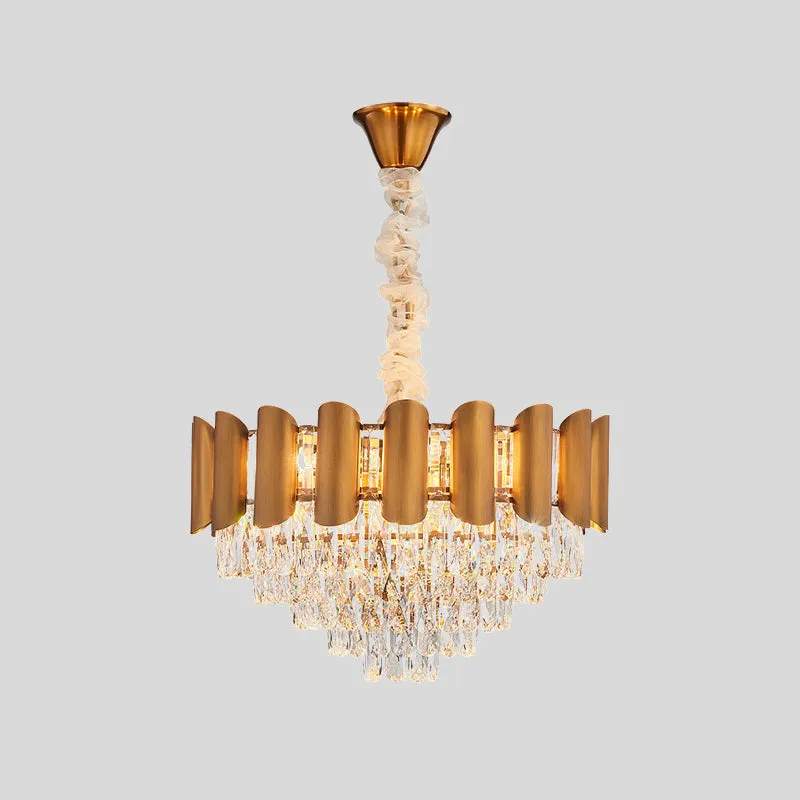 Lampe à suspension en cristal conique Modernisme Lustre de salle à manger à 6 lumières en laiton Clearhalo