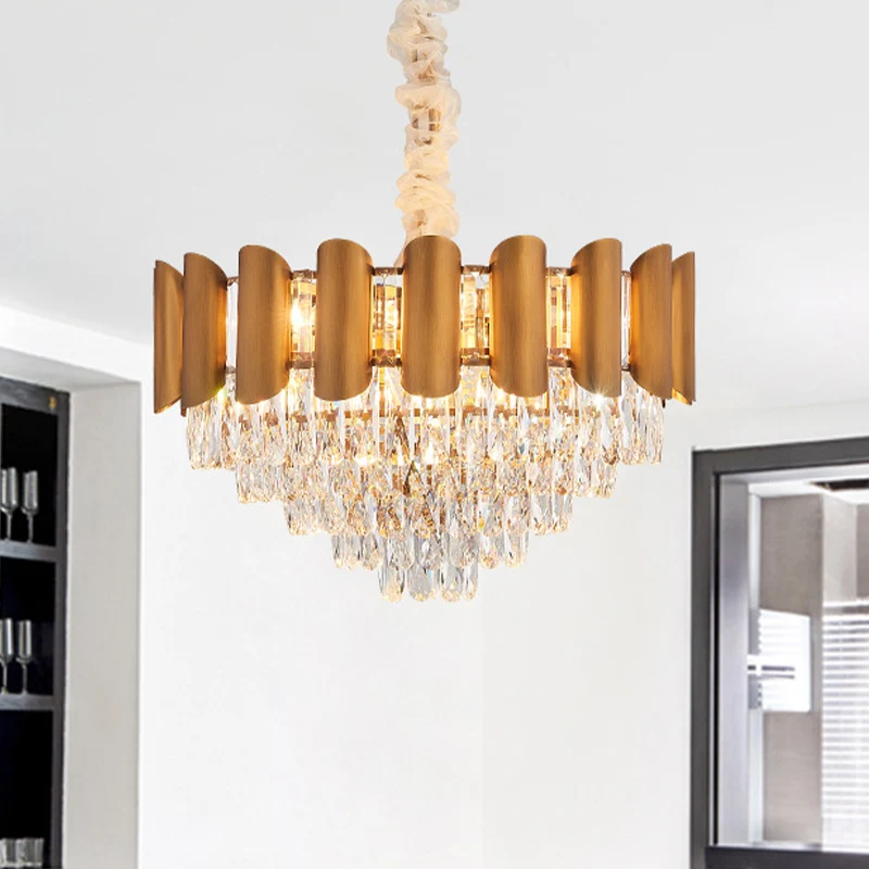 Lampe à suspension en cristal conique Modernisme Lustre de salle à manger à 6 lumières en laiton Clearhalo