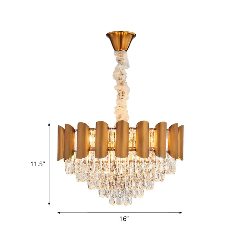 Lampe à suspension en cristal conique Modernisme Lustre de salle à manger à 6 lumières en laiton Clearhalo