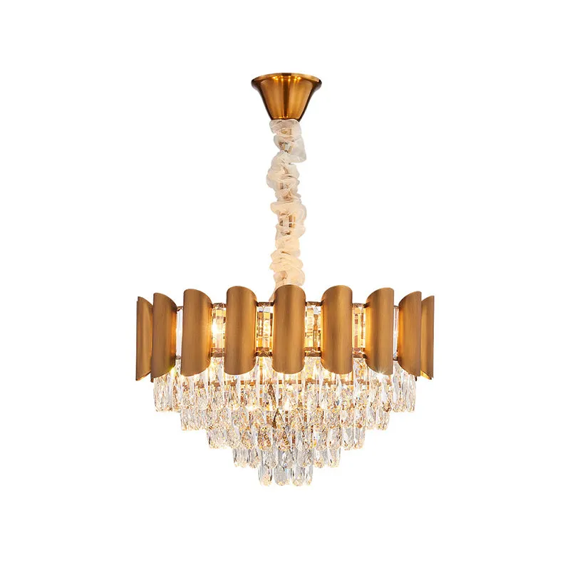 Lampe à suspension en cristal conique Modernisme Lustre de salle à manger à 6 lumières en laiton Clearhalo