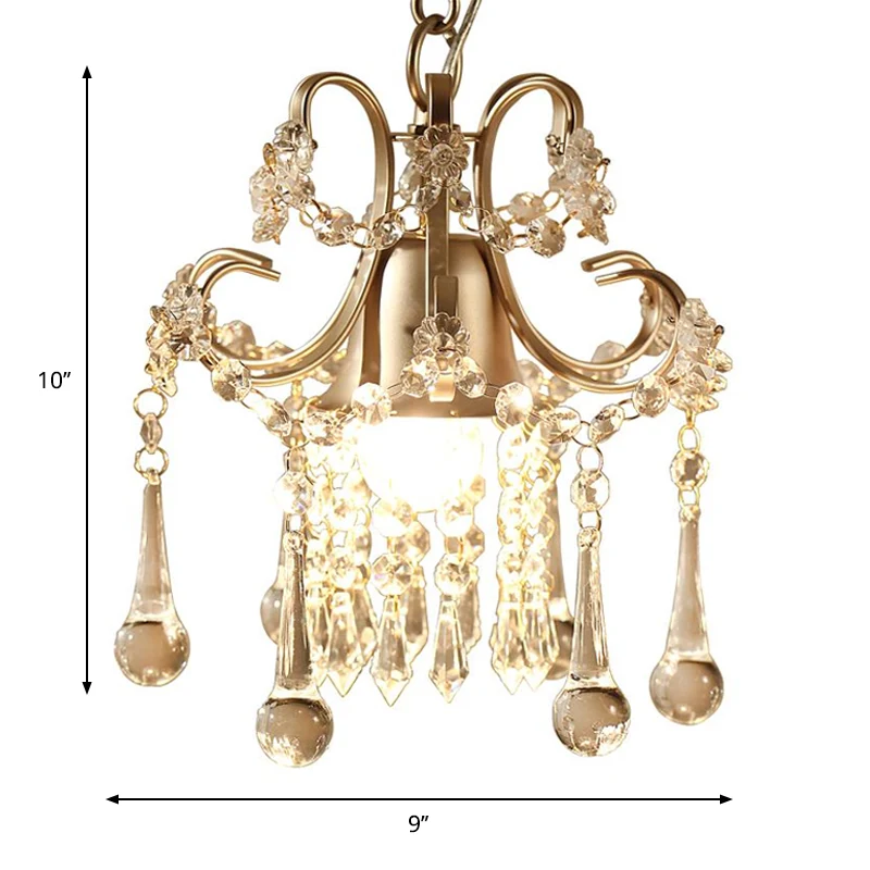 Lampe à suspension dorée à 1 ampoule, plafonnier suspendu avec cadre à défilement en métal de style classique avec gouttel...