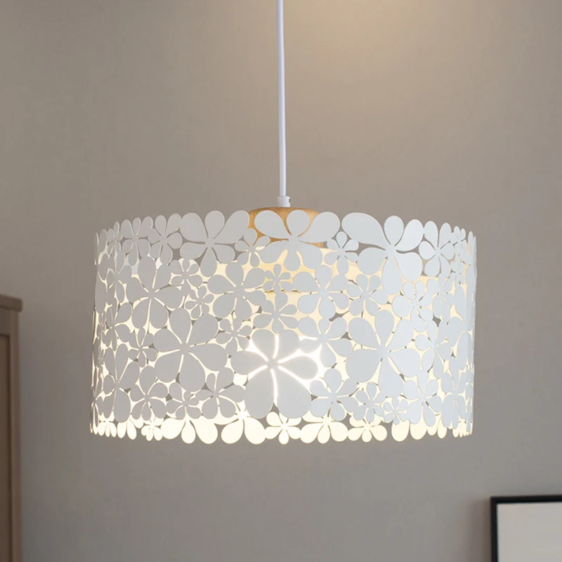 Lampe à suspension en fer à tambour avec pétales découpés, plafonnier suspendu moderne à 1 tête blanche pour salle à mange...