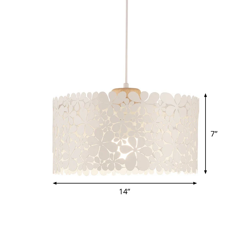 Lampe à suspension en fer à tambour avec pétales découpés, plafonnier suspendu moderne à 1 tête blanche pour salle à mange...
