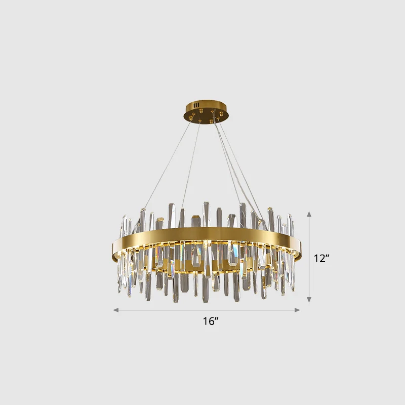 Lampe à suspension en forme de boucle en acier inoxydable, lustre LED postmoderne finition dorée avec glaçons en cristal C...