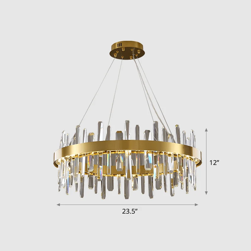 Lampe à suspension en forme de boucle en acier inoxydable, lustre LED postmoderne finition dorée avec glaçons en cristal C...