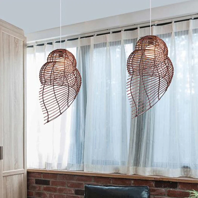 Lampe à suspension en forme de conque en rotin, lampe rustique à tête unique pour restaurant et salle à manger Clearhalo