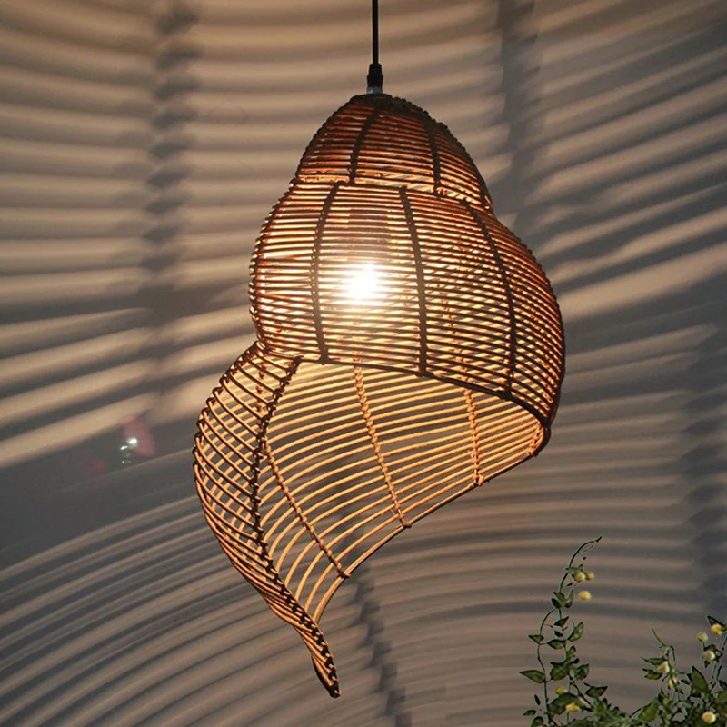 Lampe à suspension en forme de conque en rotin, lampe rustique à tête unique pour restaurant et salle à manger Clearhalo