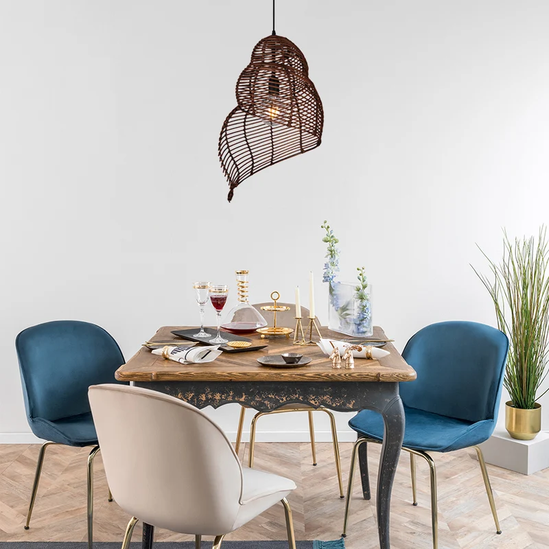 Lampe à suspension en forme de conque en rotin, lampe rustique à tête unique pour restaurant et salle à manger Clearhalo
