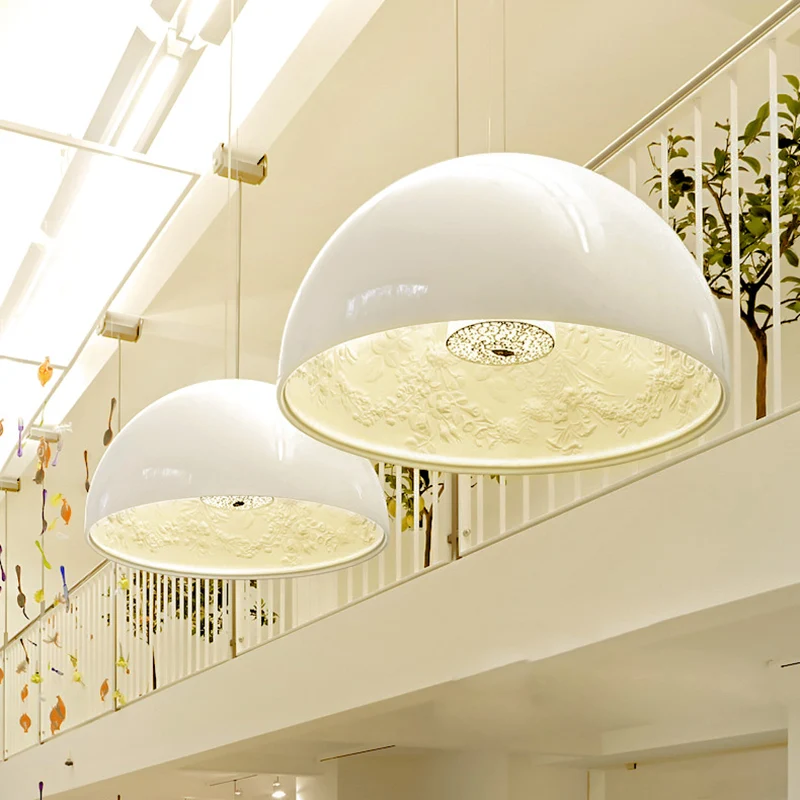 Lampe à suspension en forme de dôme avec motif floral à l'intérieur en métal moderne, plafonnier suspendu à 1 lumière or/c...