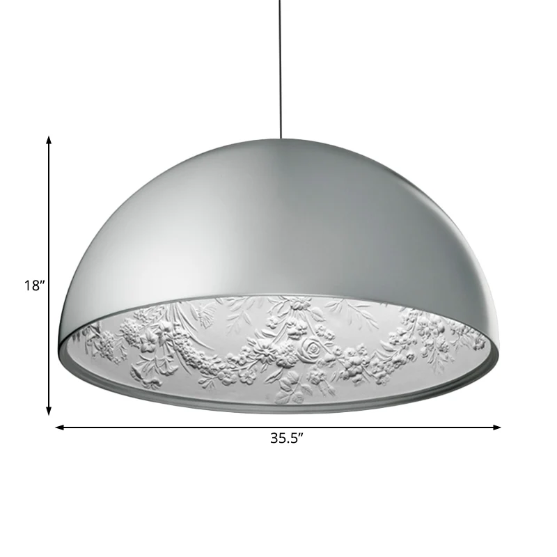 Lampe à suspension en forme de dôme avec motif floral à l'intérieur en métal moderne, plafonnier suspendu à 1 lumière or/c...